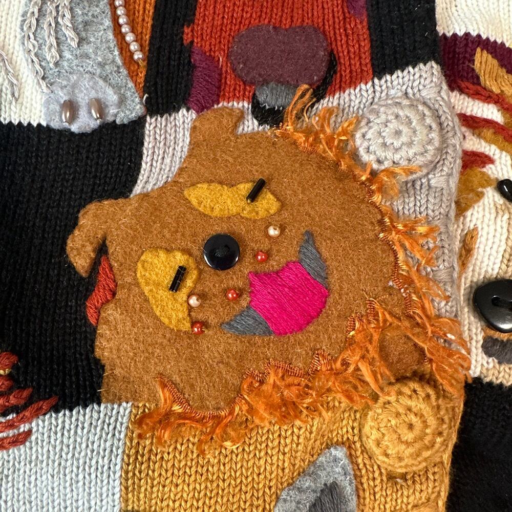 Michael Simon Vintage 90’s Dog Lover Patchwork Cardigan Sweater Beaded Novelty - Picture 10 of 13